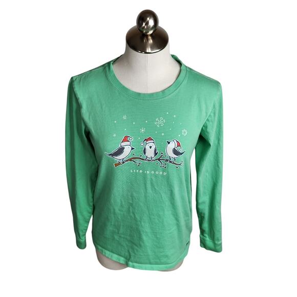 Life Is Good Holiday Birds‎ On Branch Long Sleeve Crusher Tee Womens Size Medium - Picture 1 of 11